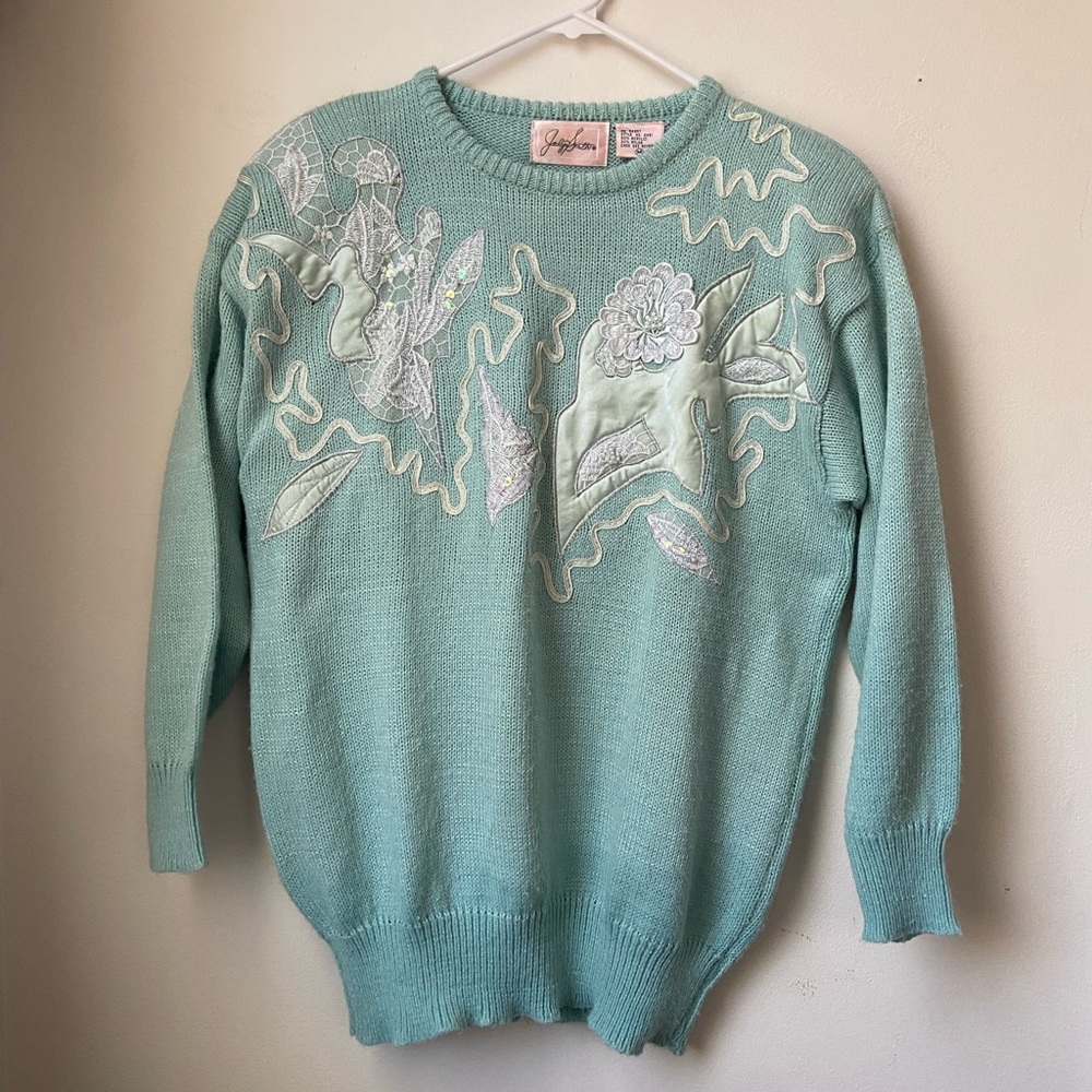 Jaclyn Smith Blue Sweater with Intricate Detailing